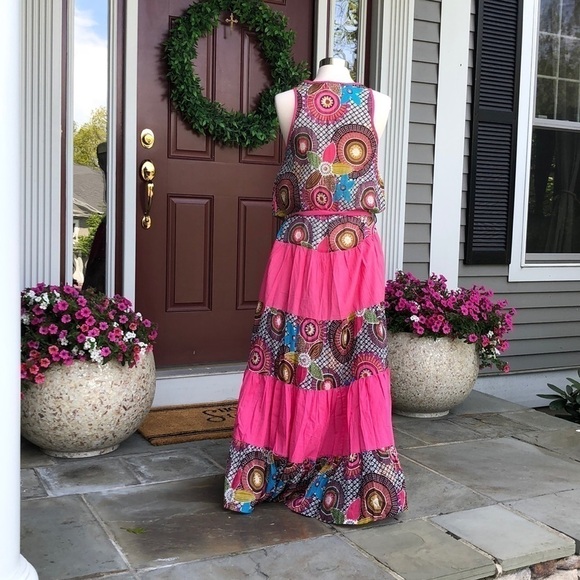 Bohemian Maxi Dress pink floral Large - Picture 3 of 6